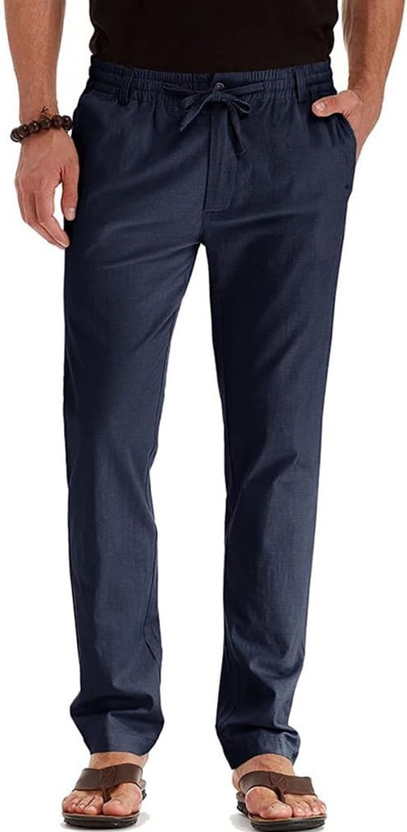 Zomerbroek voor heren, lichte stretchbroek, sportbroek met trekkoord, rechte pijpen, sweatpants voor casual yoga