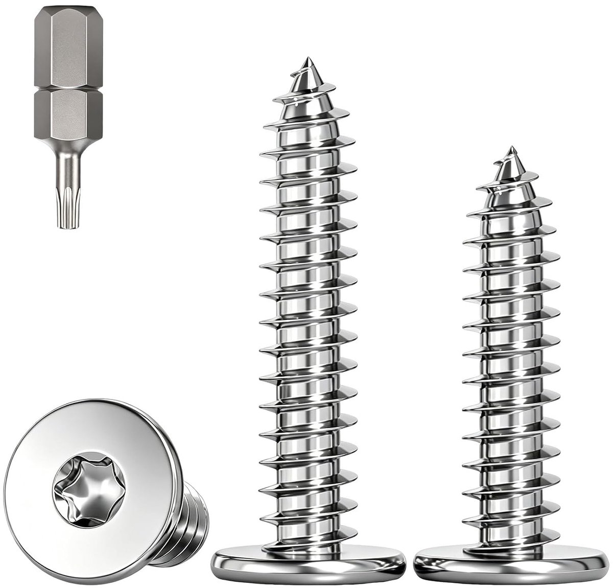 30 Sztuk M5x25 Wkręty Torx Stożkowe Samowiercące do Drewna met Bit | Zelfborende Schroeven,304 A2 V2A RVS vol Draad,Torx Bit Inbegrepen,Geschikt voor Meubels,Zacht Metaal en Kunststof