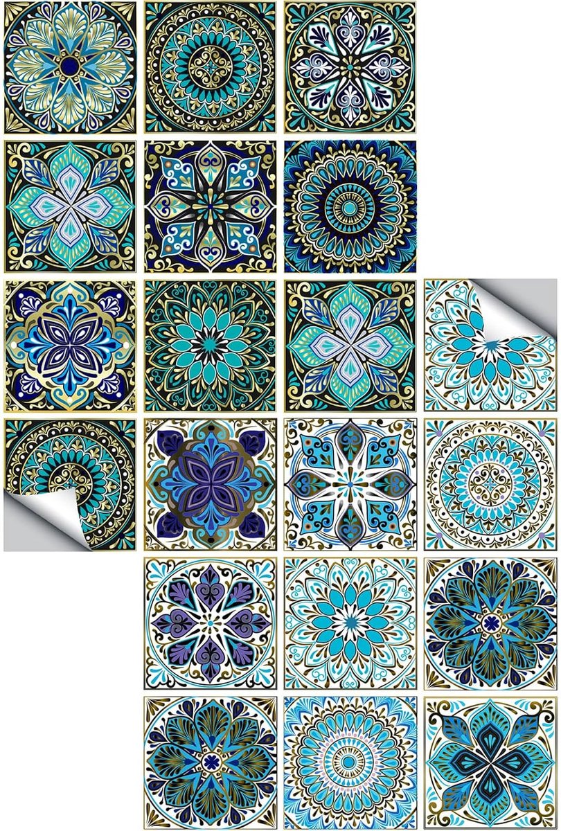 Tegelstickers, blauw, 20 stuks, 10 x 10 cm, zelfklevend, waterdicht, voor keuken, badkamer, pvc, eenvoudig te gebruiken