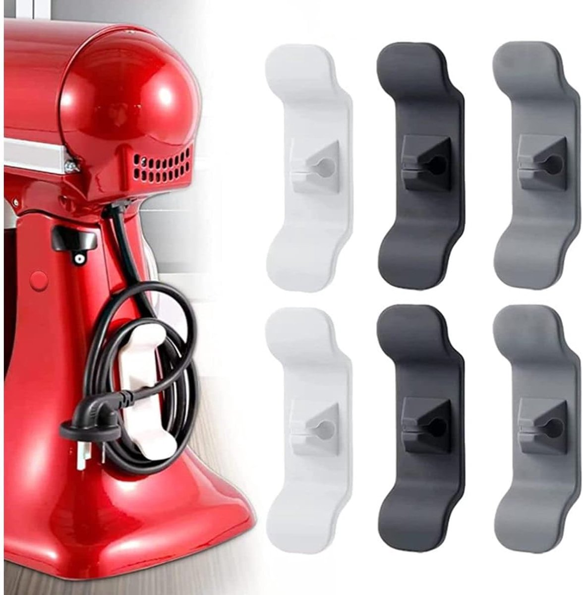6 Pack Keukenapparaat Koord Winder, Siliconen Wrap Cord Organizer Gebruikt om op Keukenapparatuur te plakken, Zelfklevende Universele Koordhouder Wire Wrap Attachment voor Keuken Mixer Luchtfriteuses