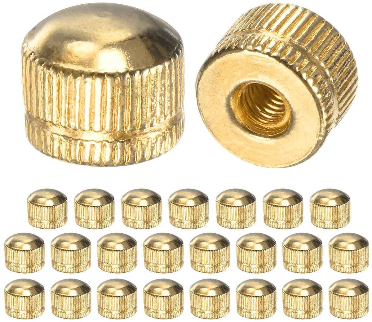 25 stuks hoedmoeren met schroefdraad, M5 x 14 mm, beschermhoes voor lampen, vrouwelijke gekartelde moer voor vervanging van plafondafdekking/decoratieve lamponderdelen [glanzend goud]