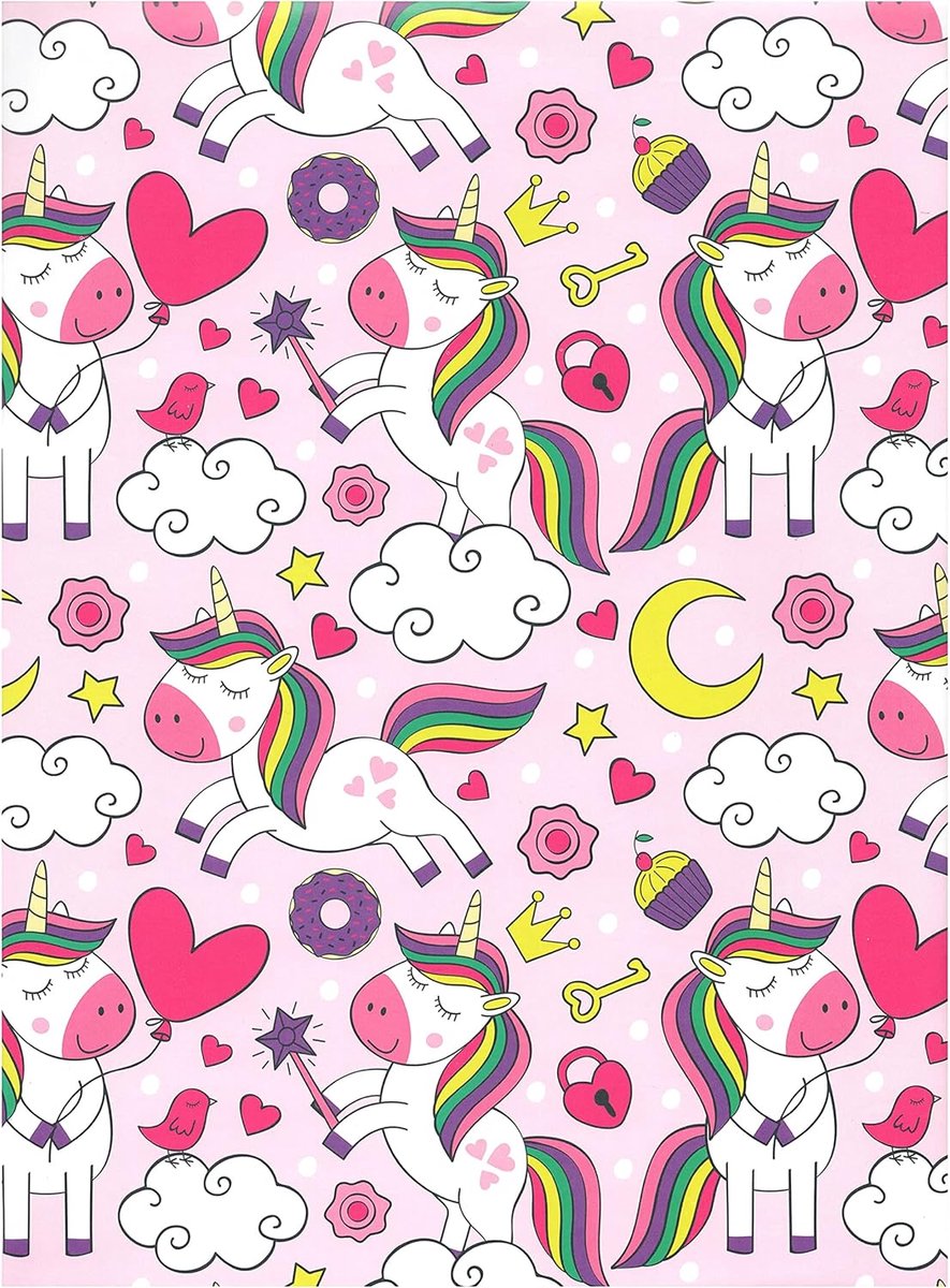 Cadeaupapier 3 vellen 90 x 65 cm - eenhoorn roze - FSC product - perfect voor meisjes - SnelShoppen