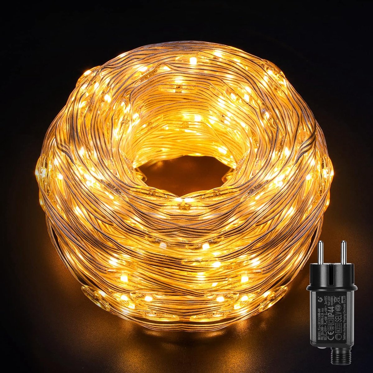 Led-kerstverlichting voor buiten, stroom, IP65-waterdicht, lichtslang, lichtketting, pvc-draad, 8 modi, voor binnen en buiten, tuin, bruiloft, feest, kerstversiering, 25 m, 500 leds, warmwit
