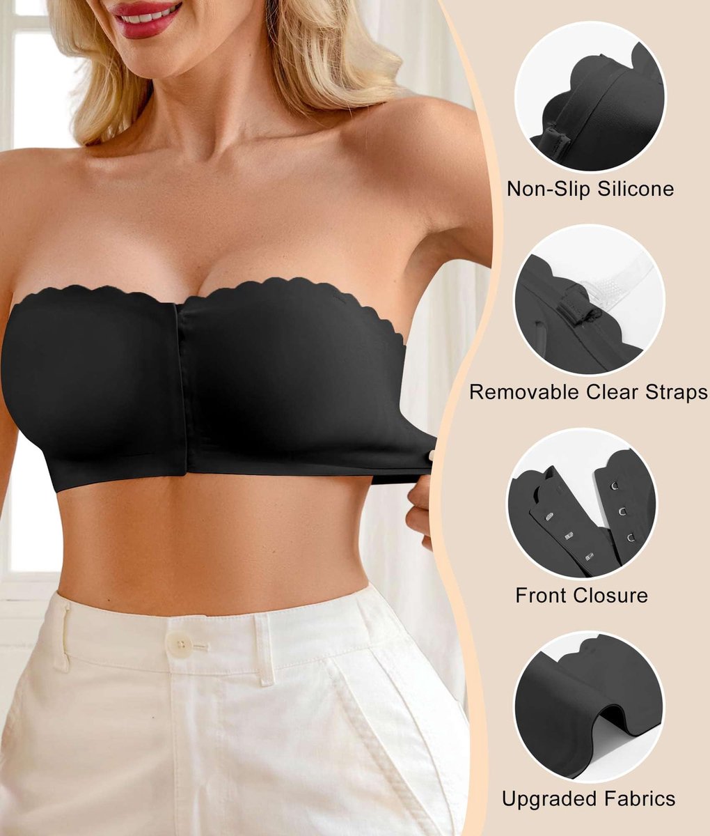Strapless BH M - Zwart - Push Up - Anti-Slip met Verwijderbare Voorsluiting - SnelShoppen