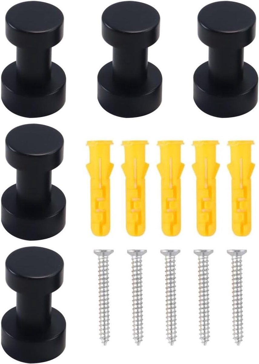 5 stuks zwarte messing kledinghaken, wandhaken voor badkamer, keuken, woonkamer en slaapkamer (lengte 30 mm)