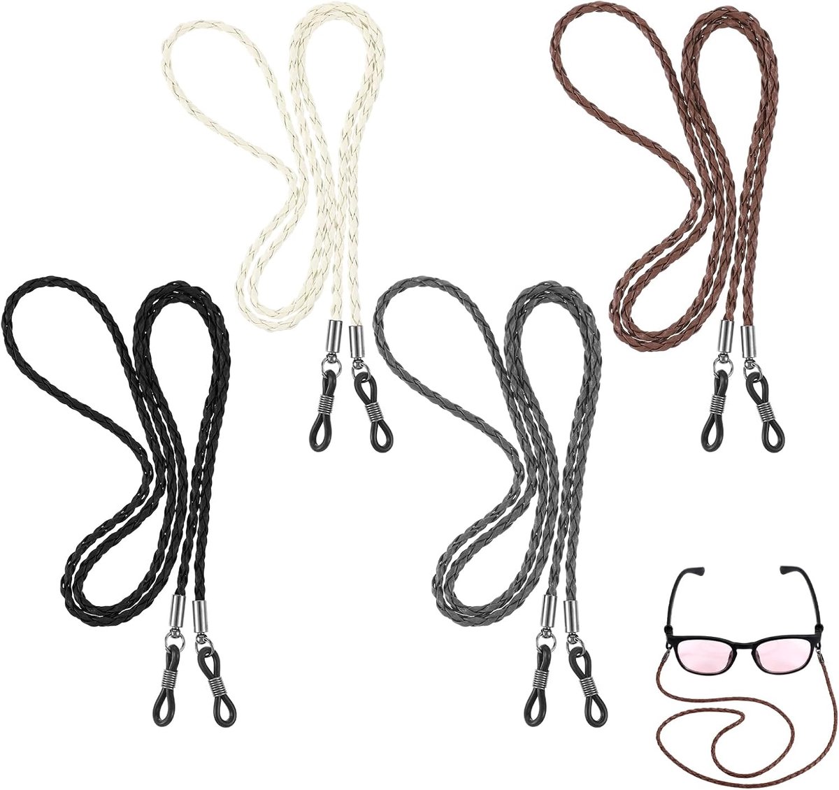 4 stuks brillenband, 4 kleuren, universele brillenbanden, geweven brillenketting, dames, brillenkoord voor leesbrillen, zonnebrillen, sport