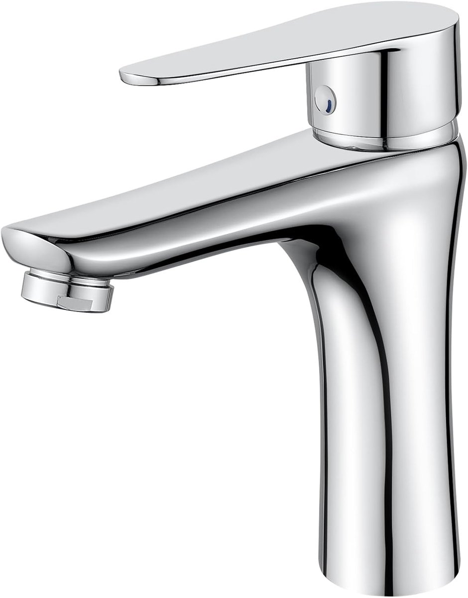 Wastafelmengkranen met enkele handgreep, badkamerkraan, moderne monobloc wastafelkranen chroom wastafelkranen voor badkamer met warm en koud watertoevoerleidingen, messing
