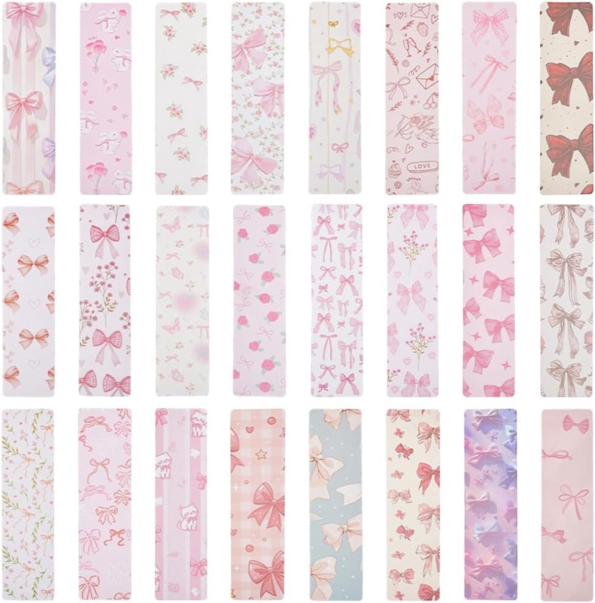 72 stuks bladwijzers met roze strik (24 verschillende designs) speelse bladwijzers van papier, esthetische rechthoek met strik, bloemenpatroon, ideaal voor lezers, scholieren, leraren en als
