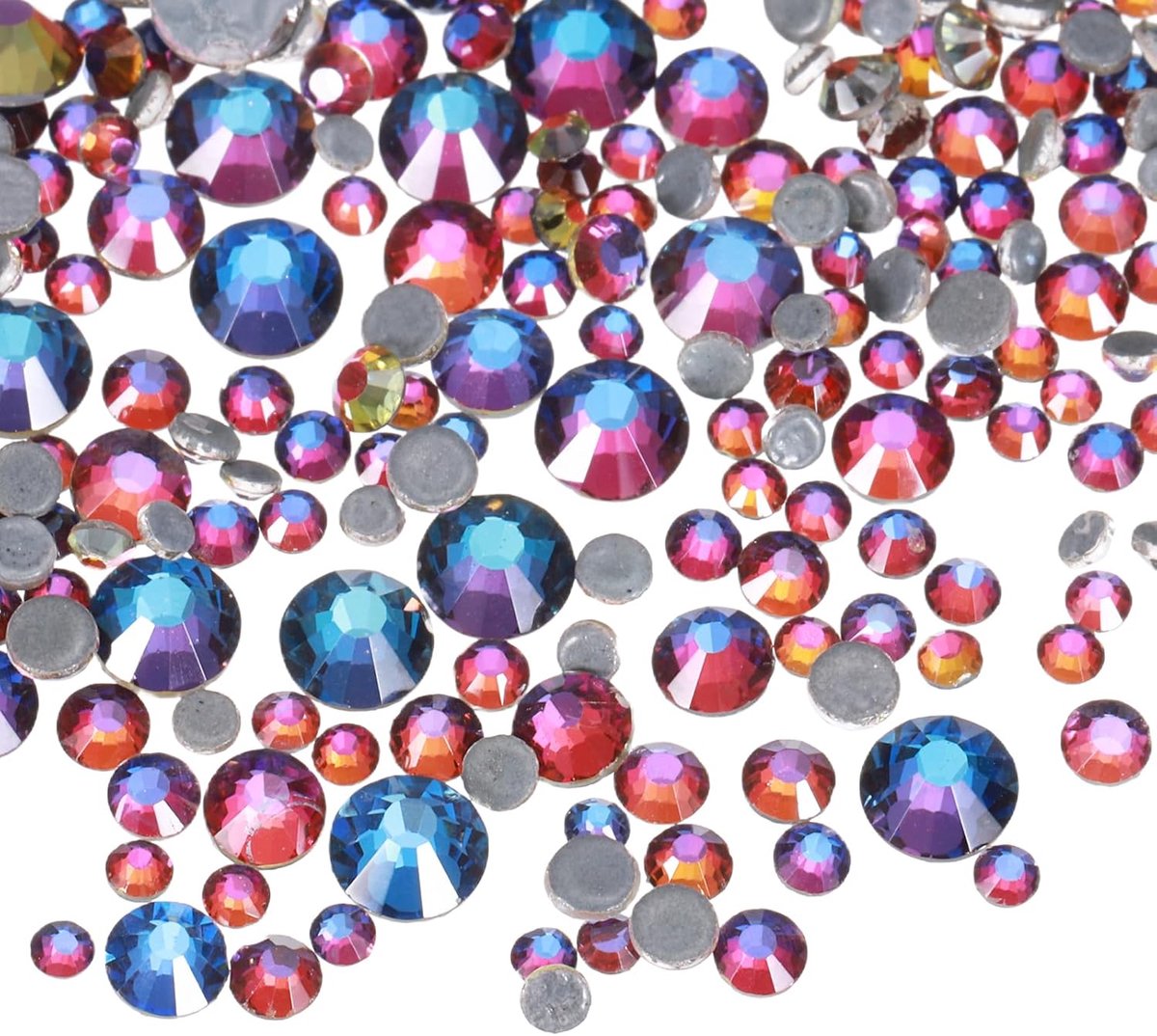 Hotfix strass-steentjes met platte achterkant, glas, met transparante tas, voor nagels, knutselen, kleding, decoratie, 5 maten, set SS6-SS20, wit, meerkleurig, 400 stuks
