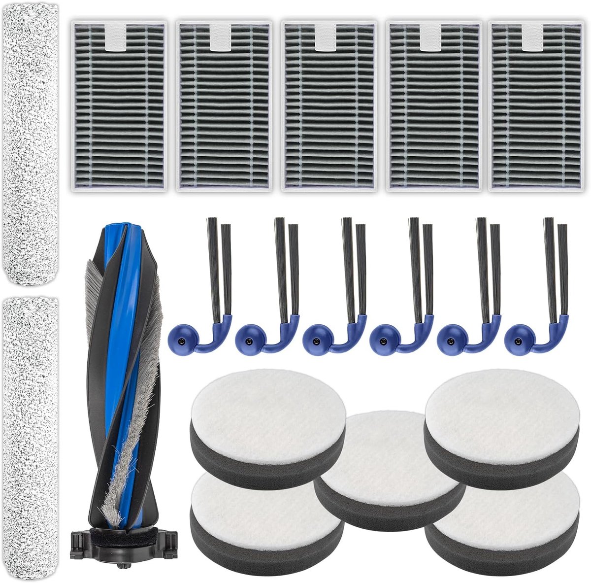 Onderdelen compatibel met ECOVACS DEEBOT X12 OMNICYCLONE robotstofzuiger en dweil, 1 rolborstel, 2 roldweilen, 5 HEPA-filters, 6 zijborstels, 5 sets schuimfilters voor basisstation