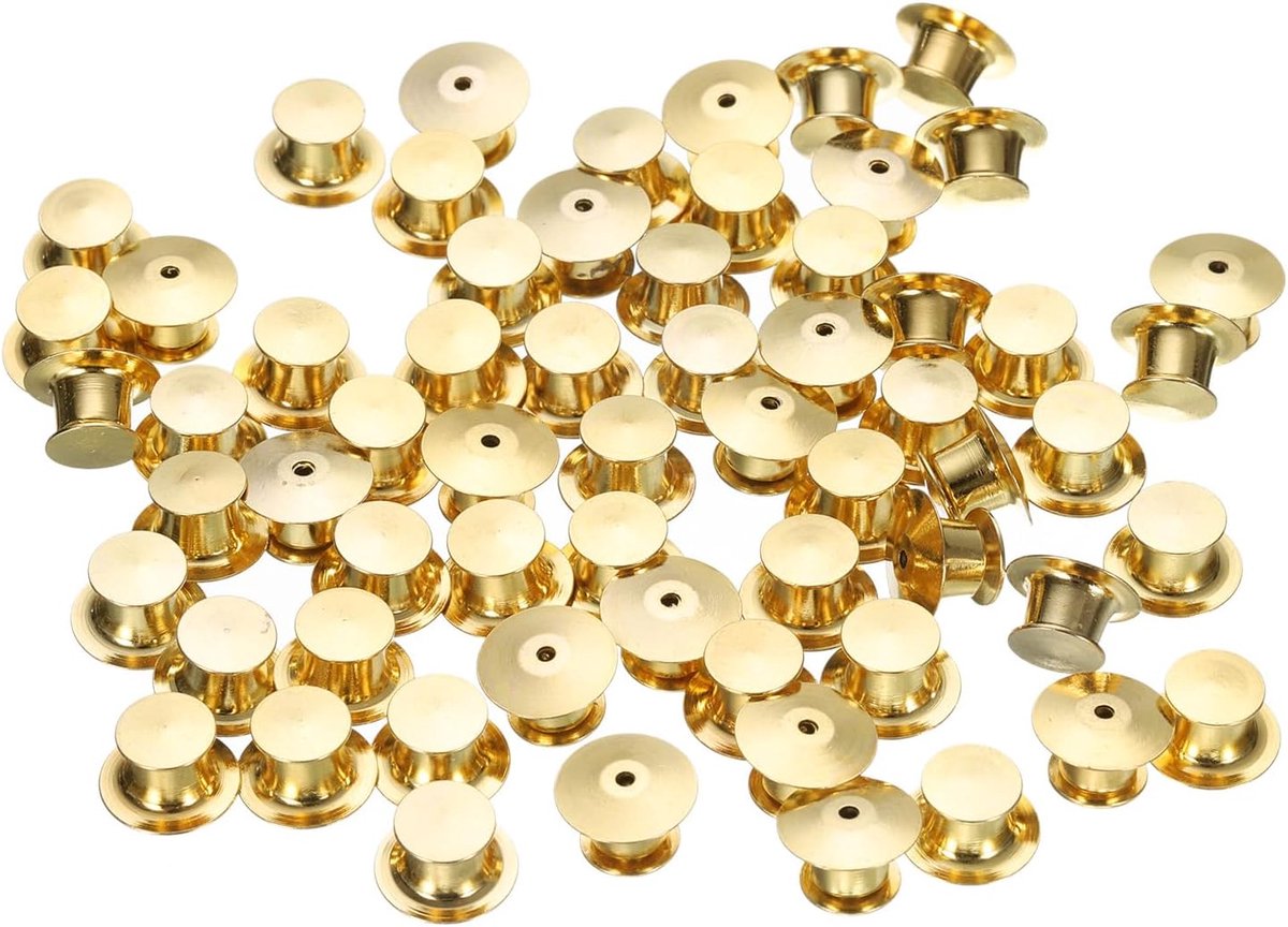 50 stuks veerbelaste metalen pennenhouders voor pennen, vergrendeling, sluiting voor broche, stropdas, hoed, badge, kleur goud
