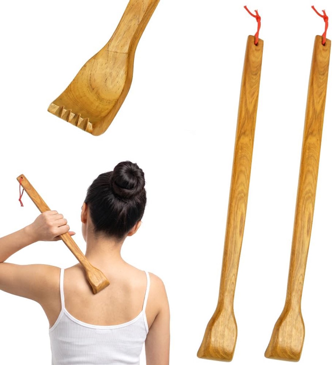 2 x rugkrabber hout met geur lange handgreep, voor senioren cadeau | Helpt bij jeuk op de rug; 39 cm; verbrede rugmassagefijn; fijn geslepen; voor thuis, op kantoor, voor mensen met een allergie
