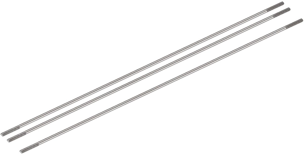 Dubbeleindige schroefdraad stangverbinder van 304 roestvrij staal voor DIY RC auto, boot, vliegtuig, helikopter model & doe-het-zelf materiaal, M2 x 300 mm, verpakking van 3 stuks