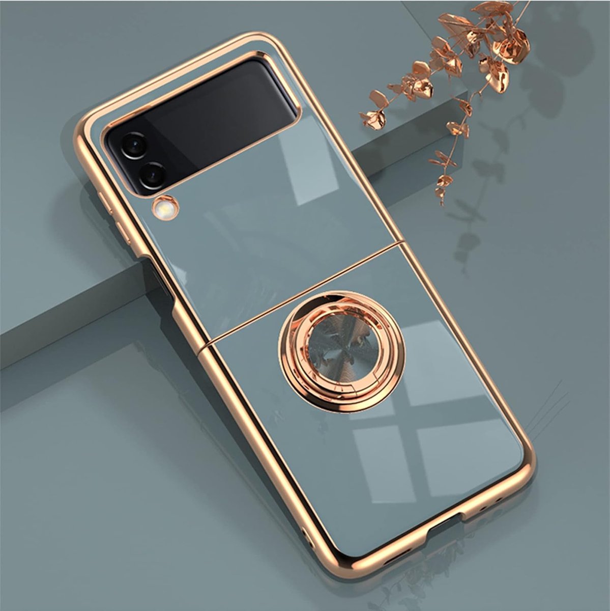Beschermhoes voor Samsung Galaxy Z Flip 3, van zachte siliconen, met 360 graden ringhouder, voor Samsung Galaxy Z Flip 3, metalen frame voor auto, magnetische plating