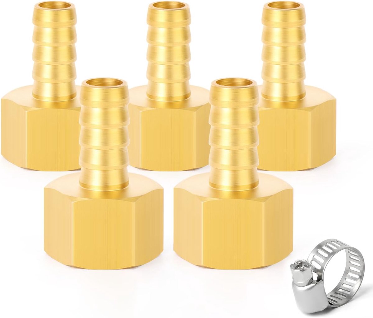 5 stuks luchtslangfittingen, 10mm nippel x 3/4" vrouwelijke BSP met 1 slangklemmen