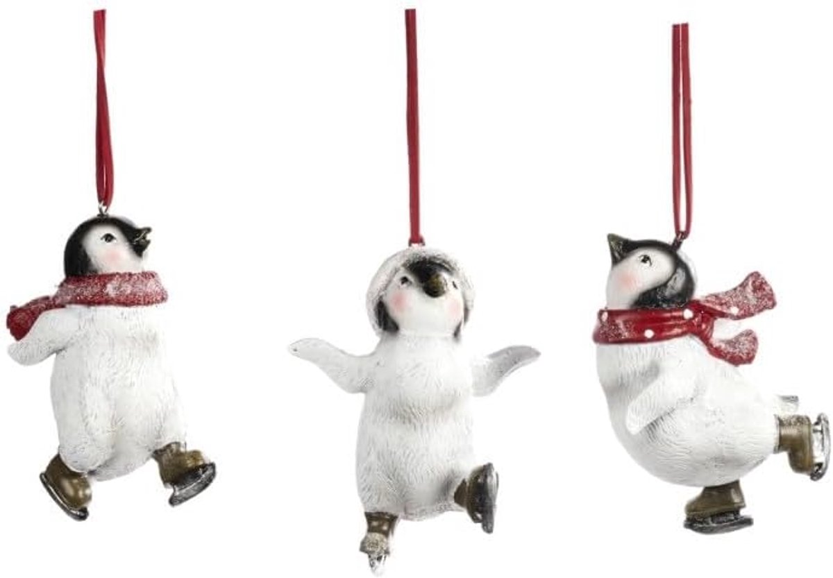 Kerst hangdecoratie pinguïn skiën - wit-rood - 11,5 cm - voor sfeervolle kerstversiering - SnelShoppen
