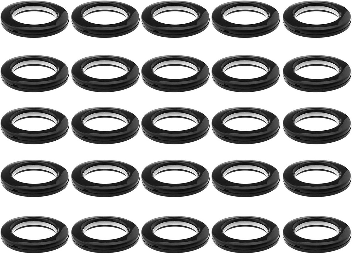 25st Gordijngrommets Oogjes Schuifring Set Kunststof Ronde Vorm Laag Lawaai Blinds Gordijn Raam Douche Kleedkamer Deur Rugzak Tas Gat Zwart