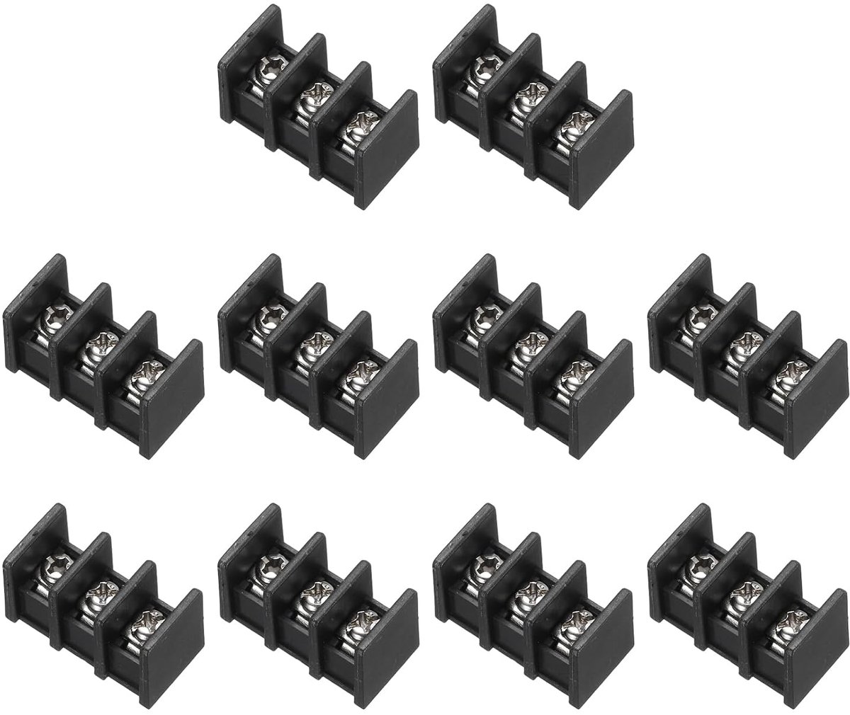 Klemlijst met 3 standen, 2,6 x 1,6 cm, 300 V, 20 A, stap 8,25 mm, PA66, eenvoudige montage op printplaten, schroefklemmen, verpakking van 10 stuks, zwart