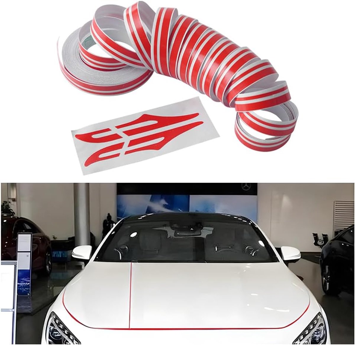 Autokap, strepen, sticker, lichaam, kant, rok, dak, motorkap, bumper, strepen, doe-het-zelf, zijdrempels, zelfklevende sticker, strepen, decoratie voor auto's, terreinwagens, rood