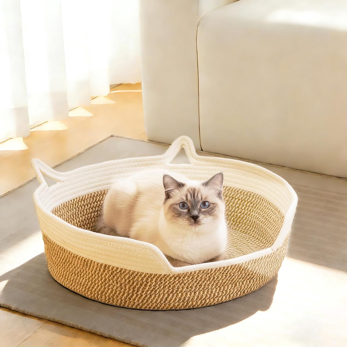 kattenspeelgoeddoos organisatormanden, geweven katoenen touw huisdier puppy honden katten bed speelgoedbak met handvat, kauwspeelgoed dekens riemen opbergmanden voor alle
