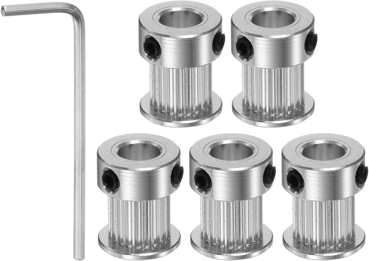 Sourcing map 5 stuks 2GT riemschijf 20 tanden 8 mm boring 16 mm aluminium tandriem schijf met 2 mm zeskant steeksleutel voor 10 mm brede riem 3D-printer CNC machine accessoires zwart