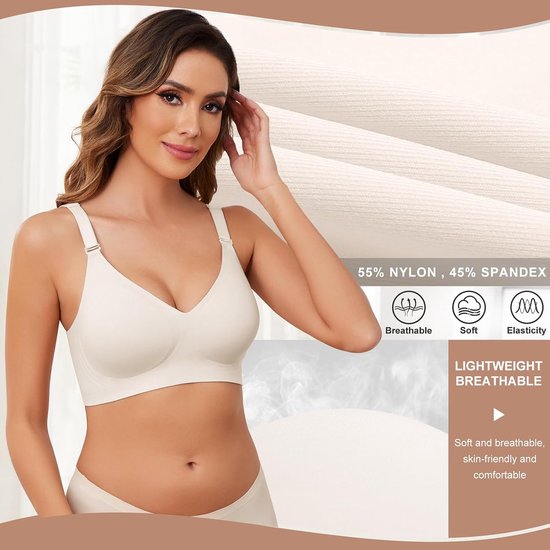 Beha voor dames, naadloos, volledige dekking, draadloze ondersteuning, V-hals, gewatteerd comfort, geschikt om in te slapen, zero feel bralette zonder beugel — afbeelding 2