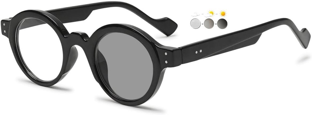 Retro ronde zelfkleurende leesbril fotochroom heren dames anti-blauw licht leesbril met uv-bescherming zonneleesbril leeshulp 0.0 0.5 1.0 1.5 2.0 2.5 3.0 3.5 4.0