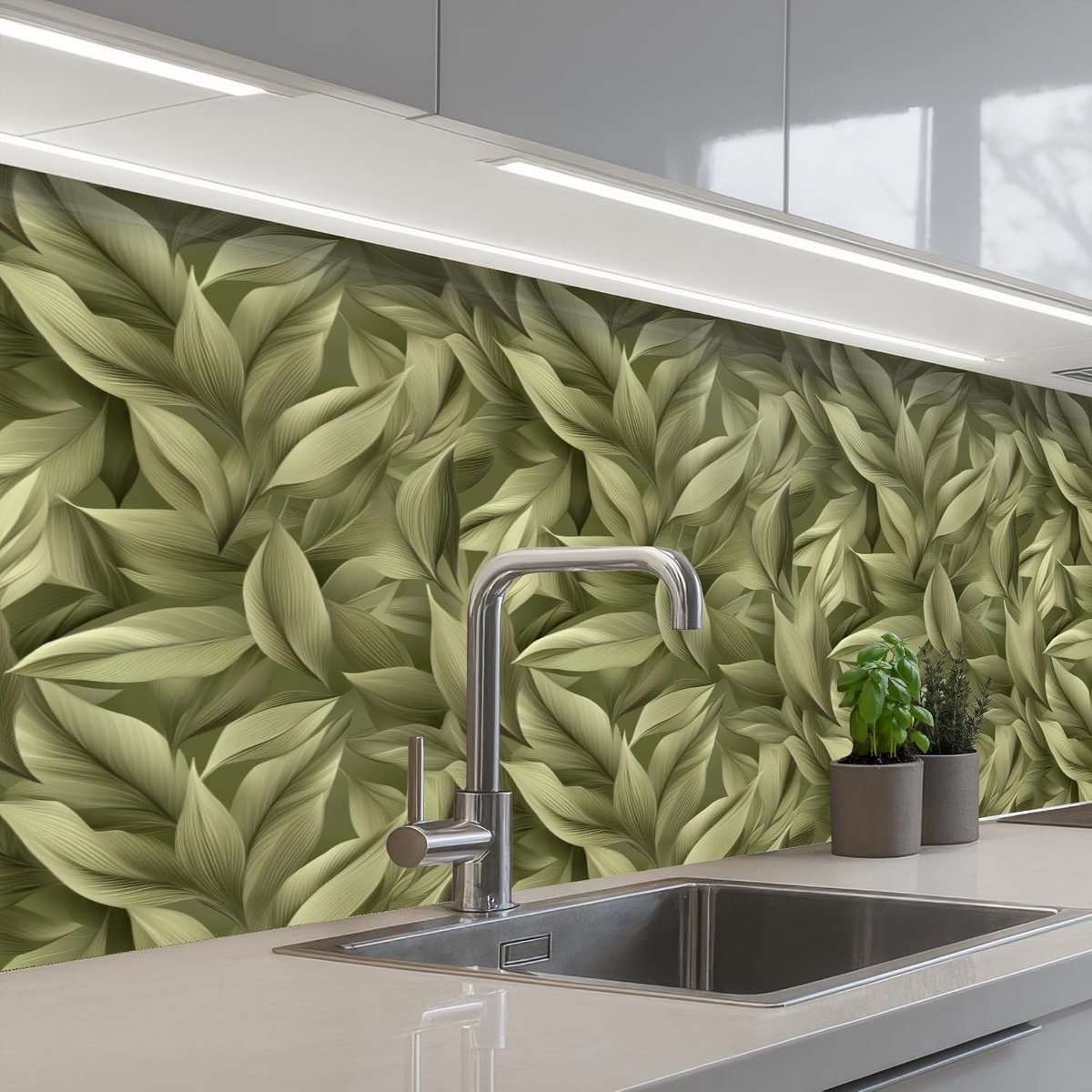 Keukenachterwand 80x250 cm zelfklevend keuken decoratie accessories home kitchen spatscherm Bladeren - Modern - Groen