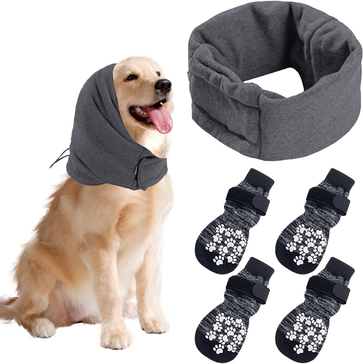 Capuchon voor honden 1 stuk en 1 set antislip sokken voor honden, verstelbare capuchon, warme capuchon, comfortabele muts voor honden, accessoires voor huisdieren