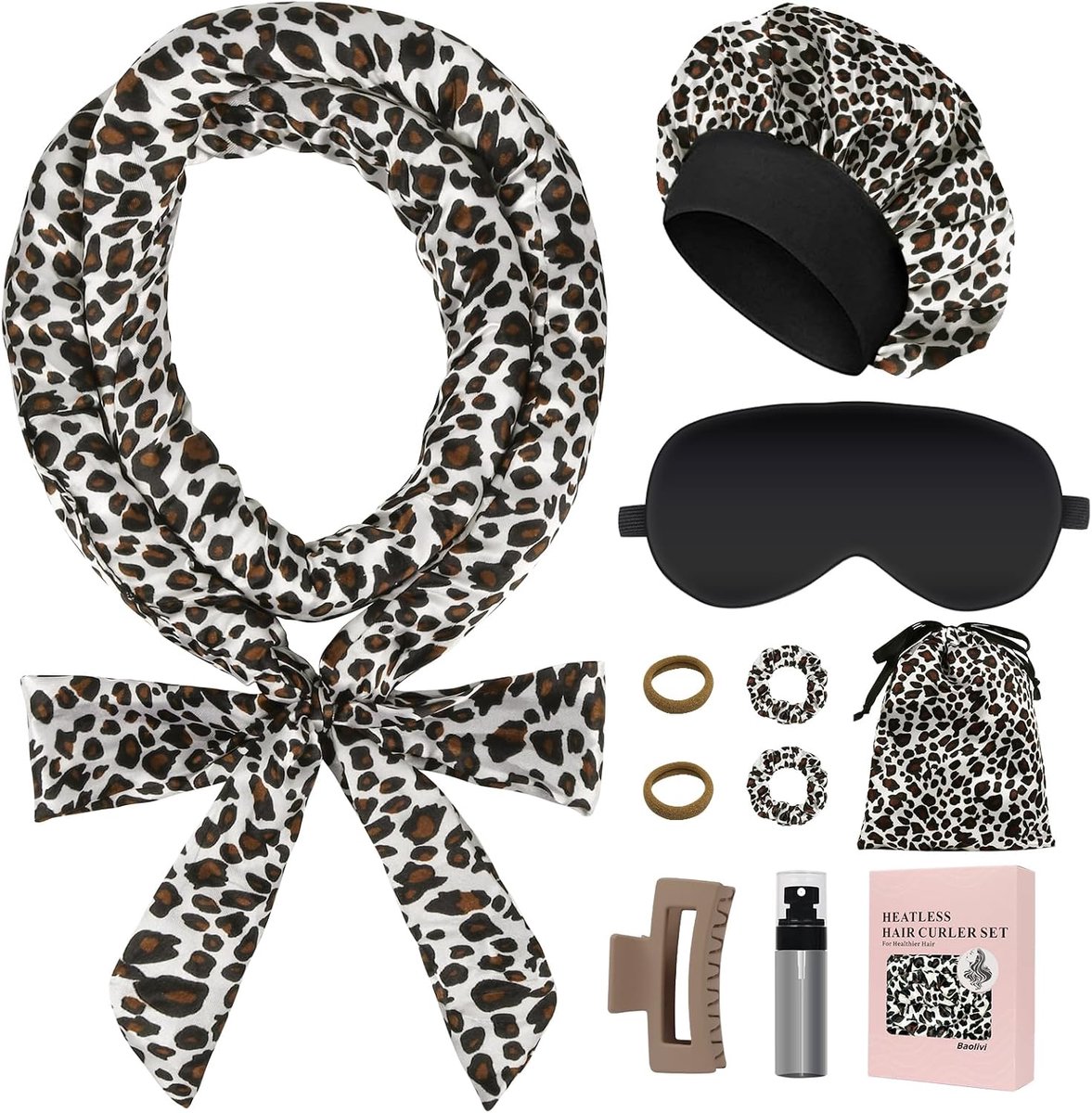 Krulspelden 's nachts heatless curls, zachte krulband voor krullen zonder hitte, 178 cm heatless overnight curls band, haarband, 10 stuks doe-het-zelf hittevrije haarkrullerset, wit