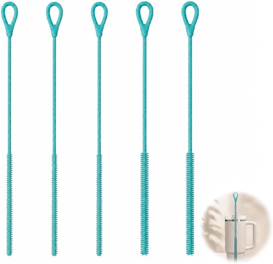5 stuks siliconen rietjesborstel, 3 borstels 6 mm + 2 borstels 9 mm, flexibele antislip handgreep, zachte en fijne borstelharen, compatibel met glazen, smoothies en rietjes, herbruikbaar — afbeelding 5