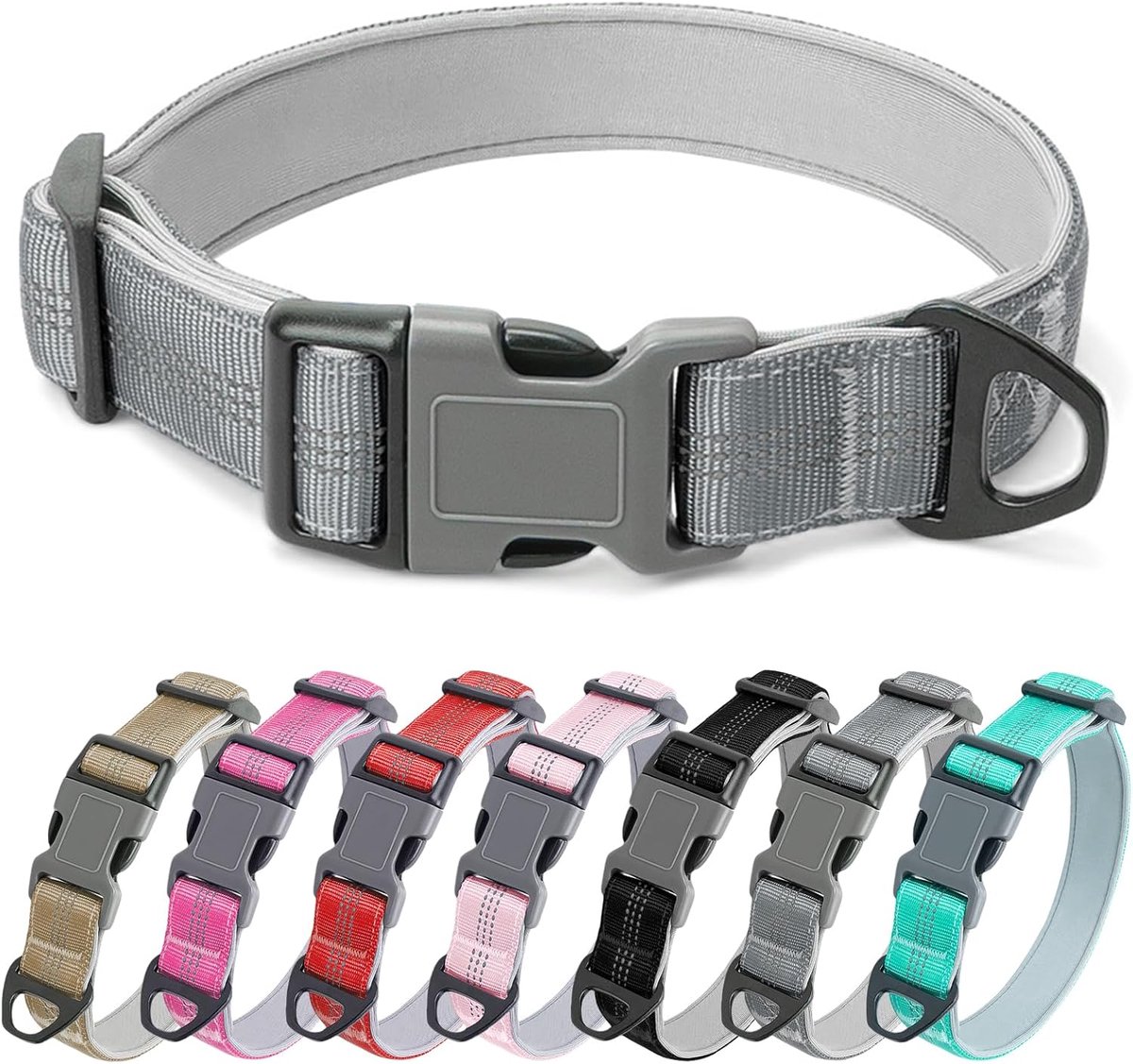 Nylon hondenhalsband, verstelbare zachte gewatteerde halsband met snelsluiting, comfortabele, sterke duurzame halsband, voor kleine, middelgrote en grote honden, voor wandelen