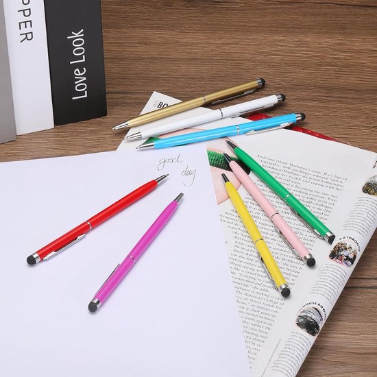 6 stuks metalen styluspen balpen 2-in-1 universeel intrekbare inkt pen met styluspunten voor alle capacitieve touchscreen-apparaten zilver — afbeelding 2