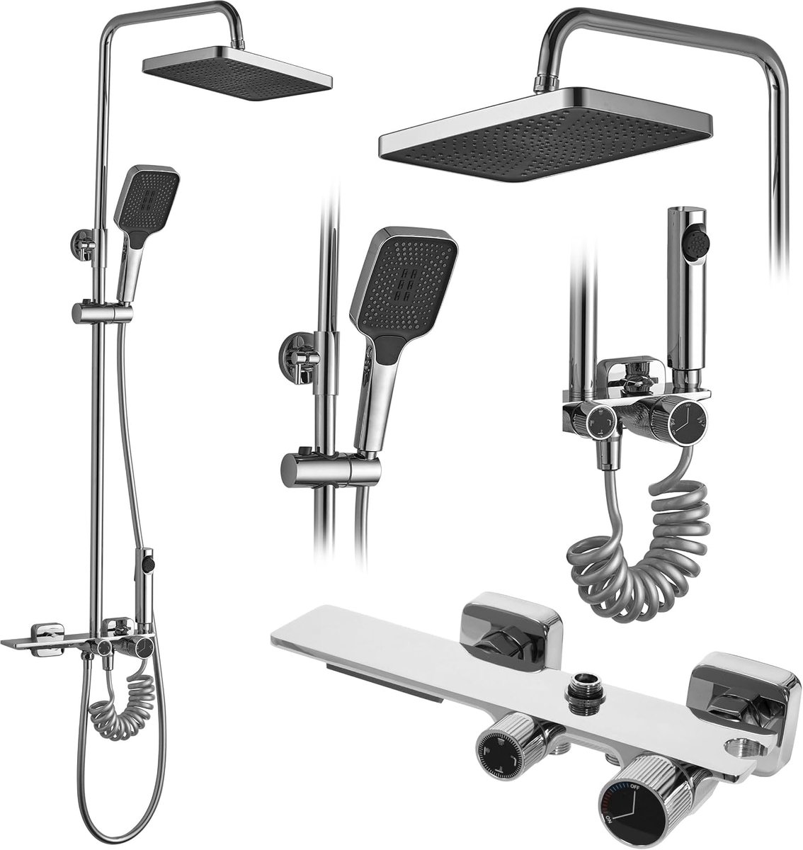 Douchesysteem HELIX chromen doucheset douchegarnituur met douchekop en hoofddouche van messing doucheset voor badkamer (chroom)