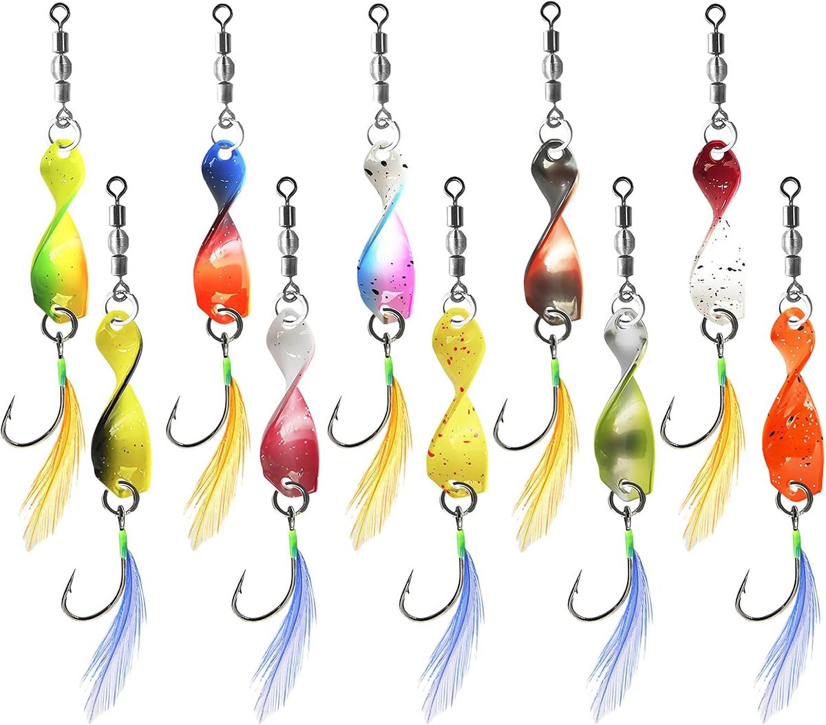 10 stuks forellepelset, forelaas, spinner hengelset met rolling swivels, forelaas met veer, pailletten, metalen visaccessoires, voor forel, baars, snoek