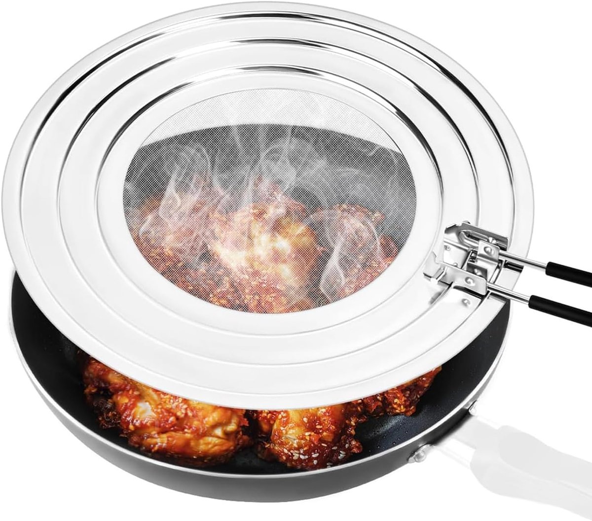 Spatbescherming voor de keuken, van roestvrij staal, spatbescherming pan 30 cm, spatbescherming met inklapbare handgreep, universele spatbescherming, ter bescherming tegen vetspatten