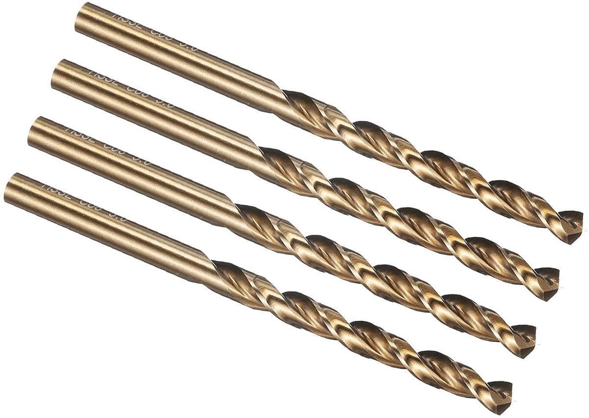 5 mm lont, snelstaal, M42, 8% kobalt, rechte schacht, Jobber, 135 graden, gouden afwerking, voor hard metaal, titaniumlegering, hoge temperatuur, 4 stuks