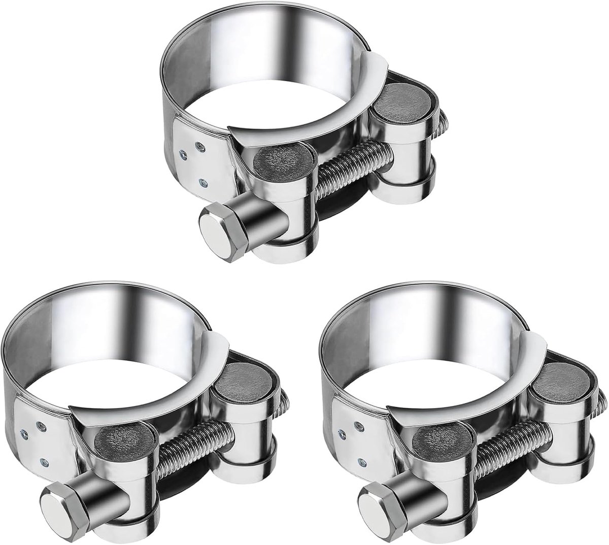 Roestvrij staal, 80-85 mm, scharnierboutklem, bandbreedte 20 mm, 3 stuks slangklem, universele klem voor motoruitlaatpijp, waterbuis, slangen