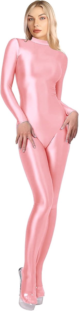 Glanzende Eendelige Badpak Hoge Stretch Glanzende Volledige Bodysuit Terug Rits Unitard