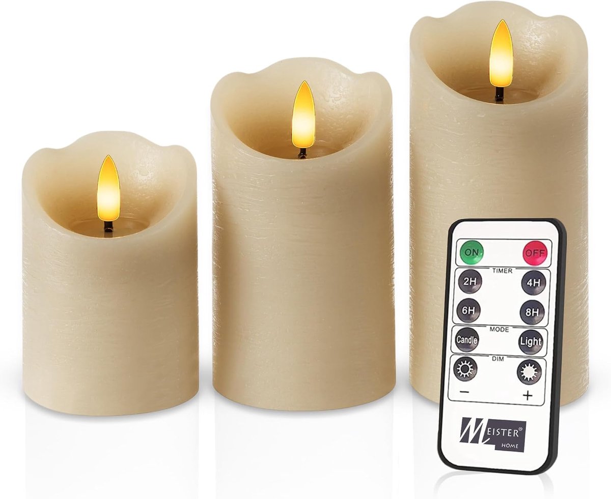 LED Kaarsen Set van 3 - Beige Wax - Vlamloos Flickerend - Creëer een Sfeervolle Ambiance - ShopVlot