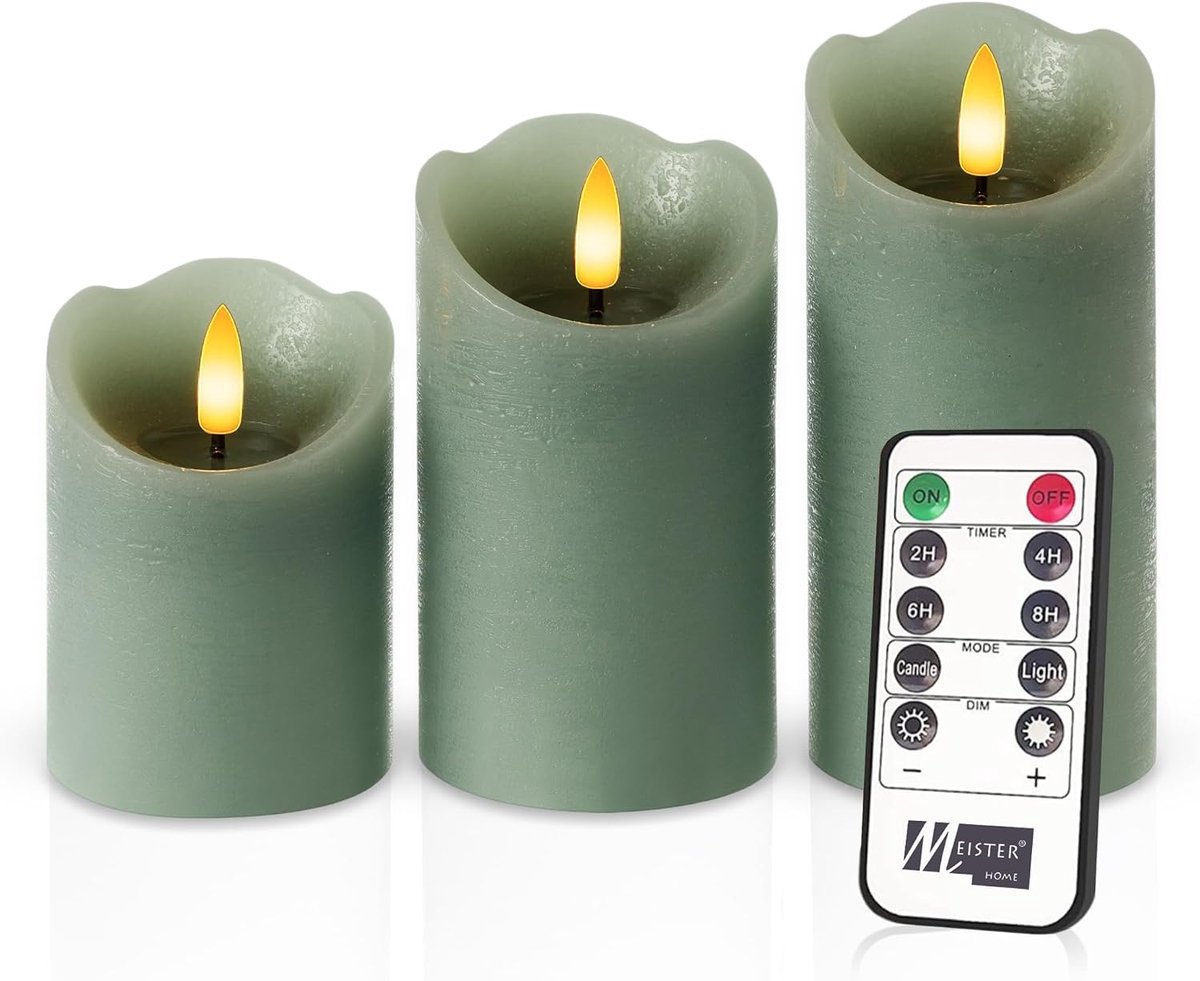 LED kaarsen set van 3 - groene kleur - vlamloos met afstandsbediening - sfeervolle verlichting - ShopVlot