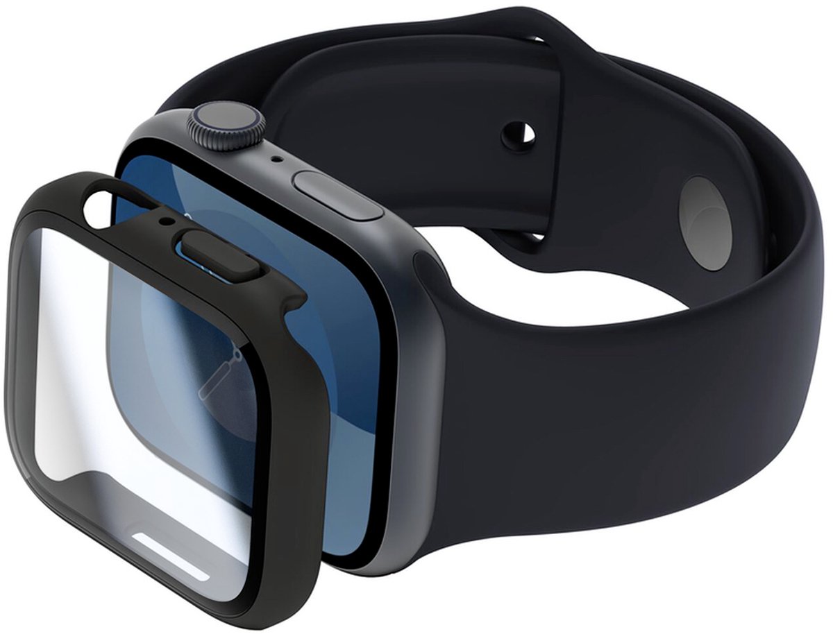 Belkin ScreenForce Apple Watch 44 mm, 45 mm Series 7, SE, 6, 5, 4 Bumper-Case mit integriertem Hartglas-Displayschutz, kratzfest und leicht anzubringen - Schwarz