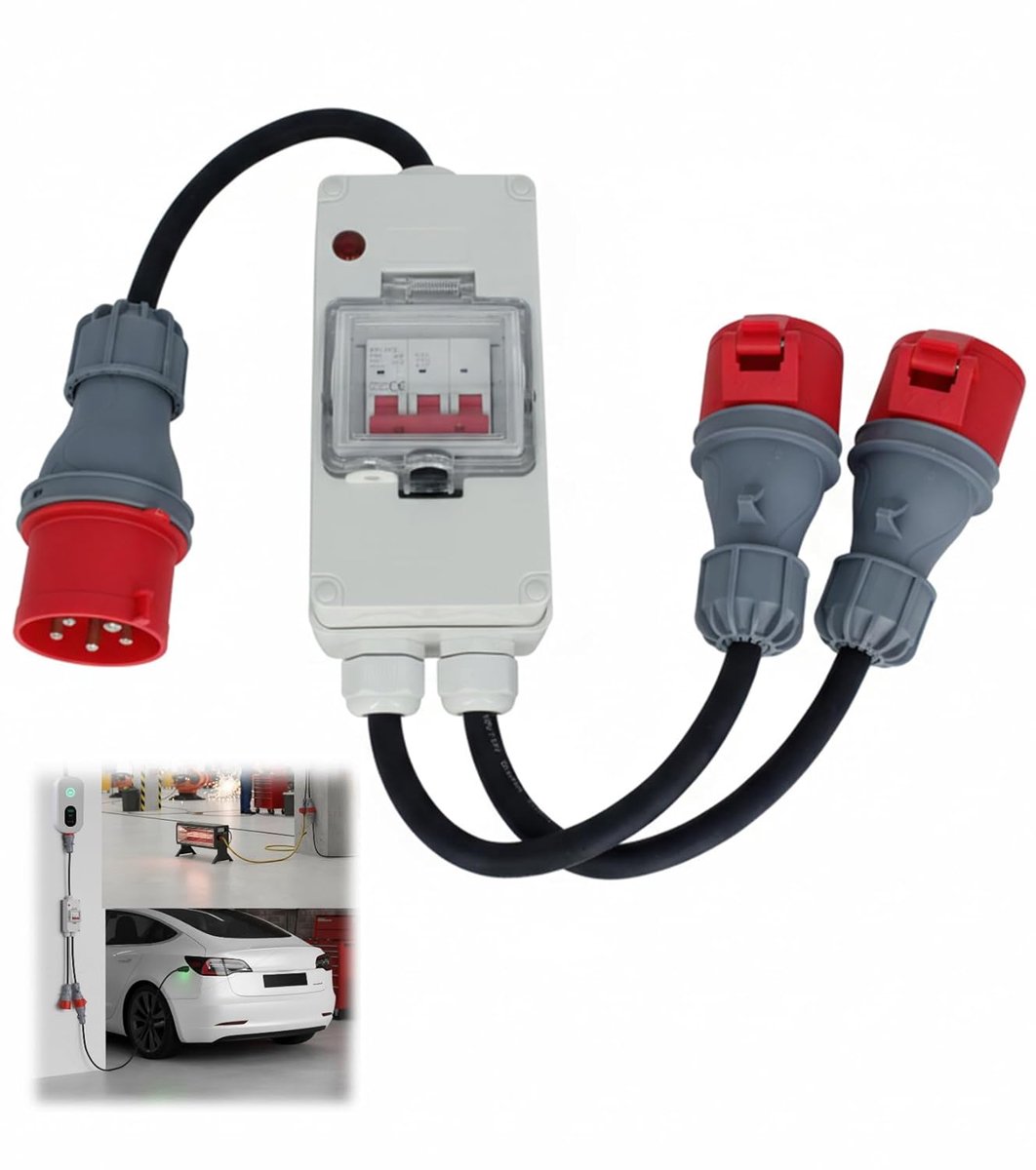 CEE adapter 32A naar 16A X2 - Automatische zekering - 5-pins 400V - Ideaal voor caravan en industrie - ShopVlot