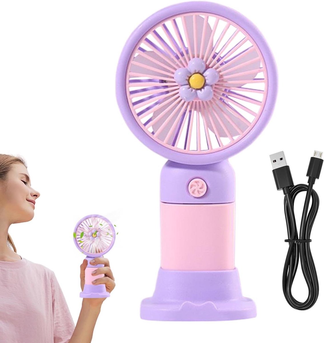 Draagbare Ventilator - Handventilator Oplaadbaar - Persoonlijke Koeling - Stille Sterke Luchtstroom - 82 x 47 cm - Paars