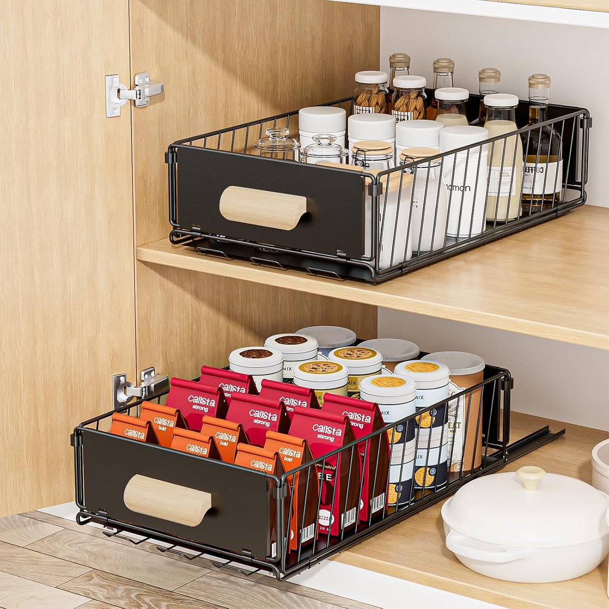 Uittrekbare lade 24 x 40 x 10 cm - metaal - geen boren nodig - ideale opbergoplossing voor keukenkasten - ShopVlot