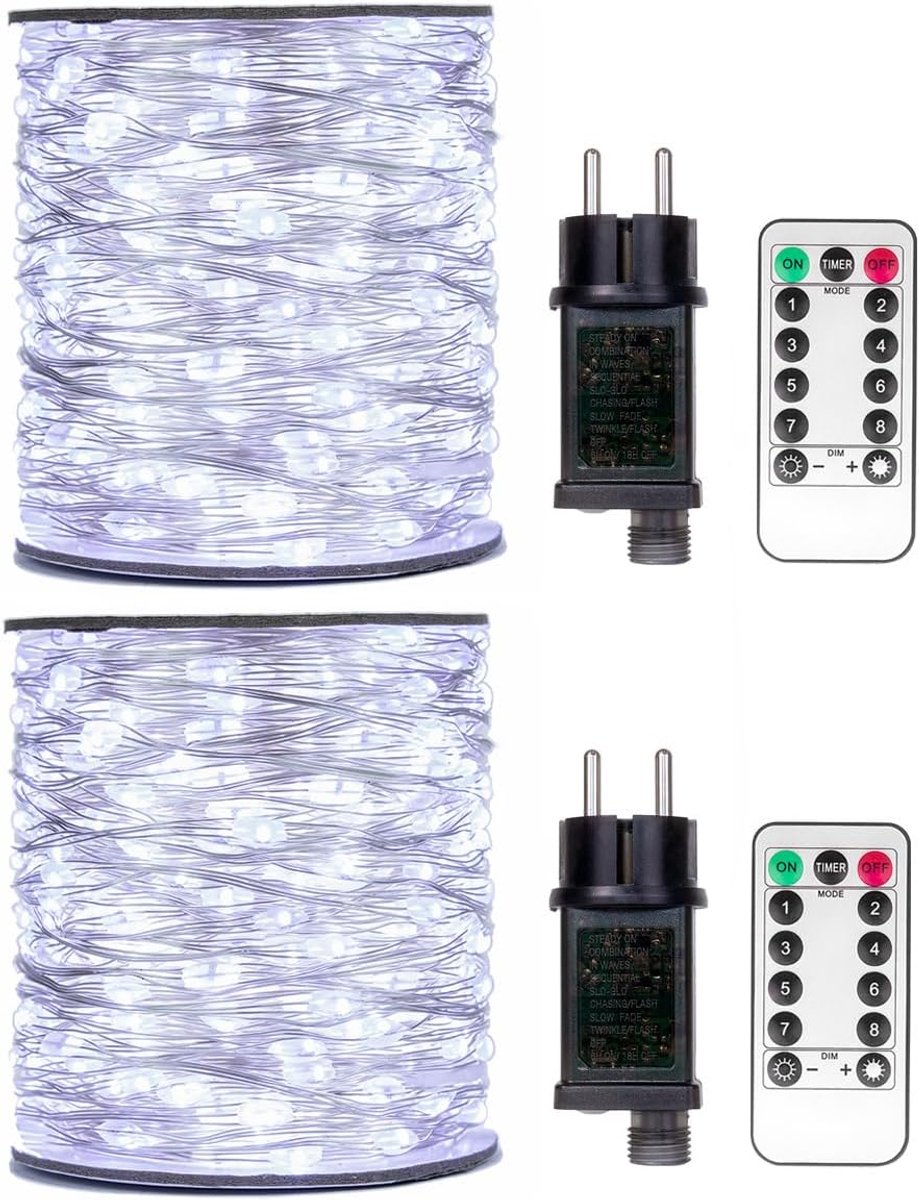 LED fairy lights 200 - 2 x 20 m zilver - met afstandsbediening - dimbaar voor feestdecoratie - ShopVlot