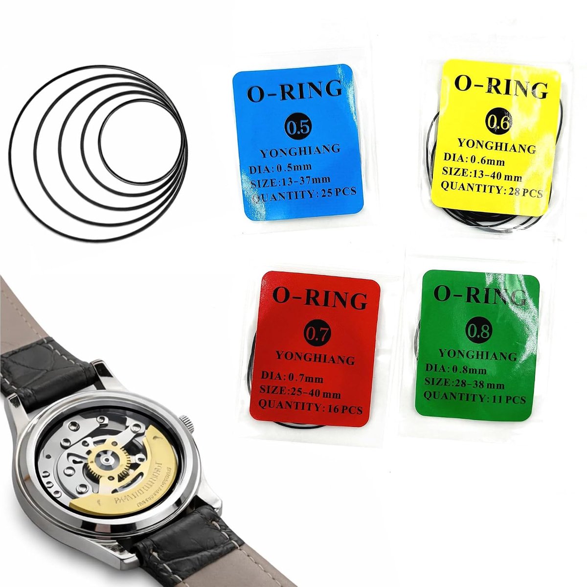 O-ringen voor horloge achterklep - 80 stuks - zwart rubber - waterdichte afdichting - ShopVlot
