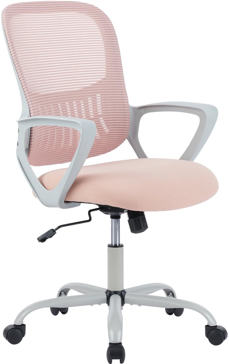 Bureaustoel ergonomisch met lendensteun - verstelbare armleuningen - draaistoel in roze - ShopVlot
