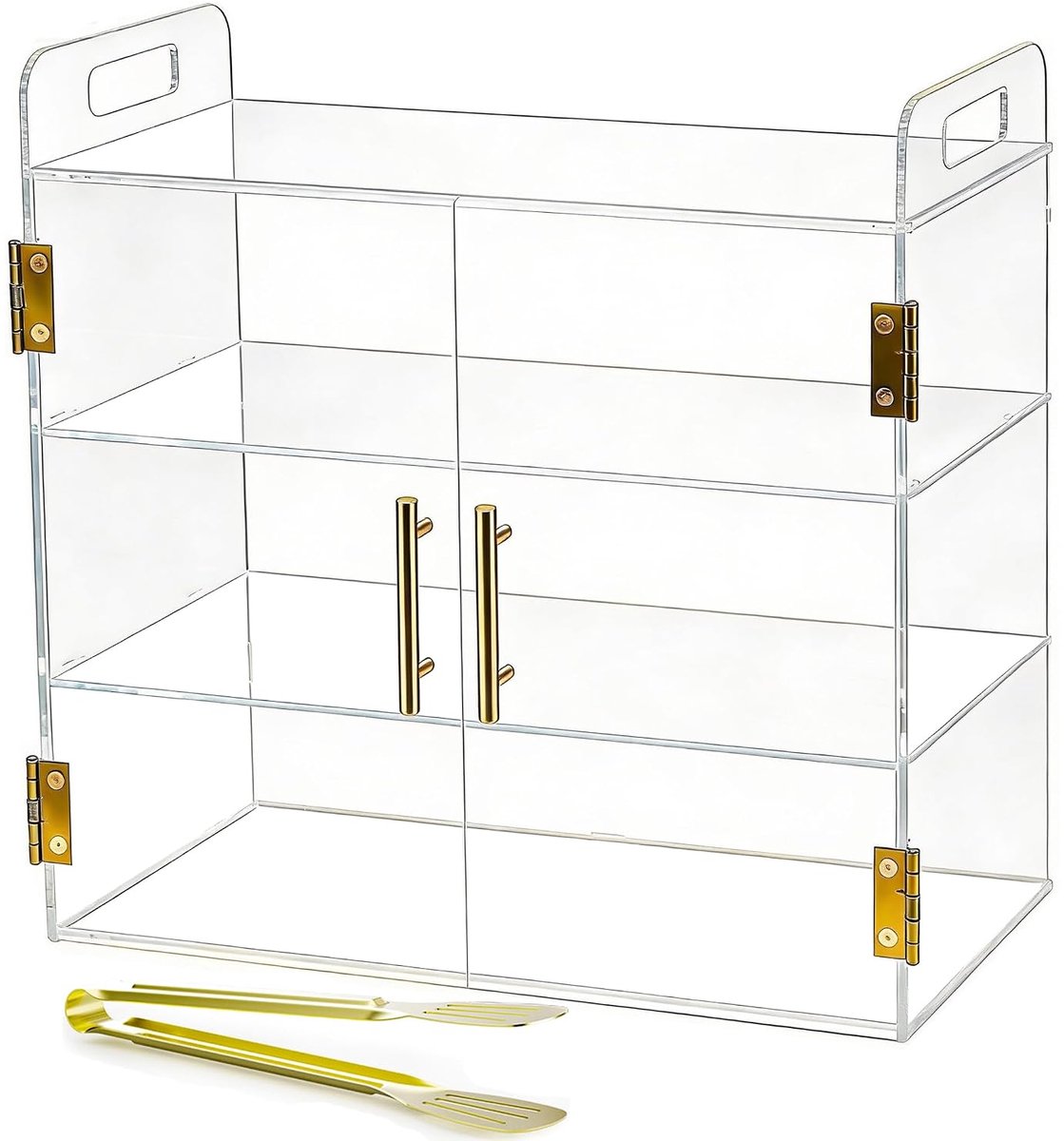 Bakery display case 3 niveaus - acryl helder - gouden handgreep - perfect voor gebak - ShopVlot