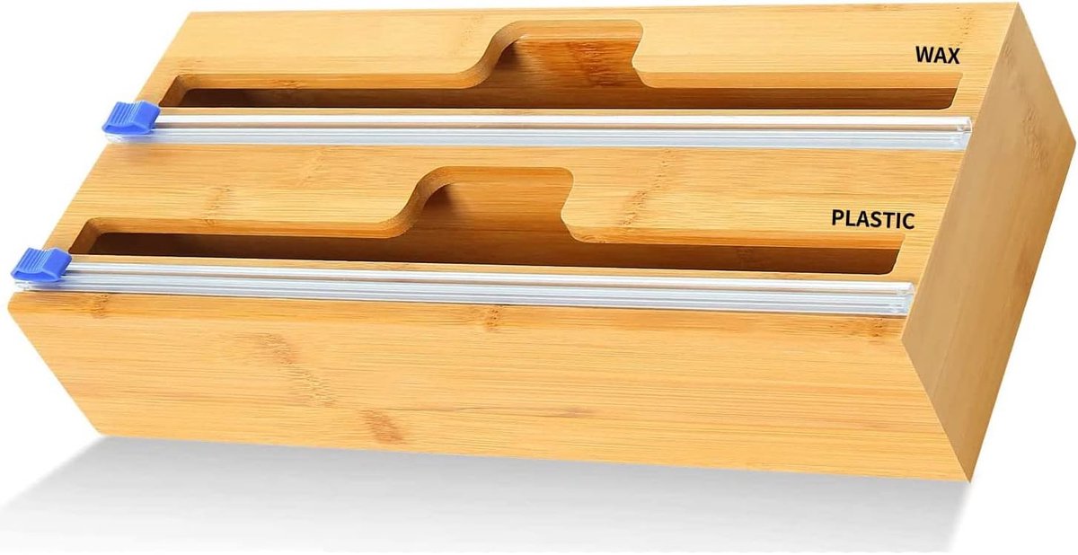 Foil en plastic folie organizer - 2 in 1 dispenser - bamboe opslaghouder - eenvoudig snijden - ShopVlot